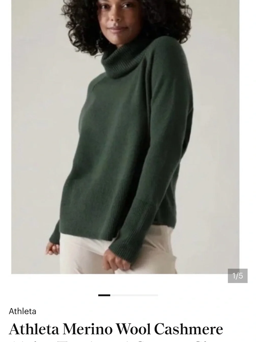 Athleta Dark Green Merino-Cashmere Turtleneck Sweater